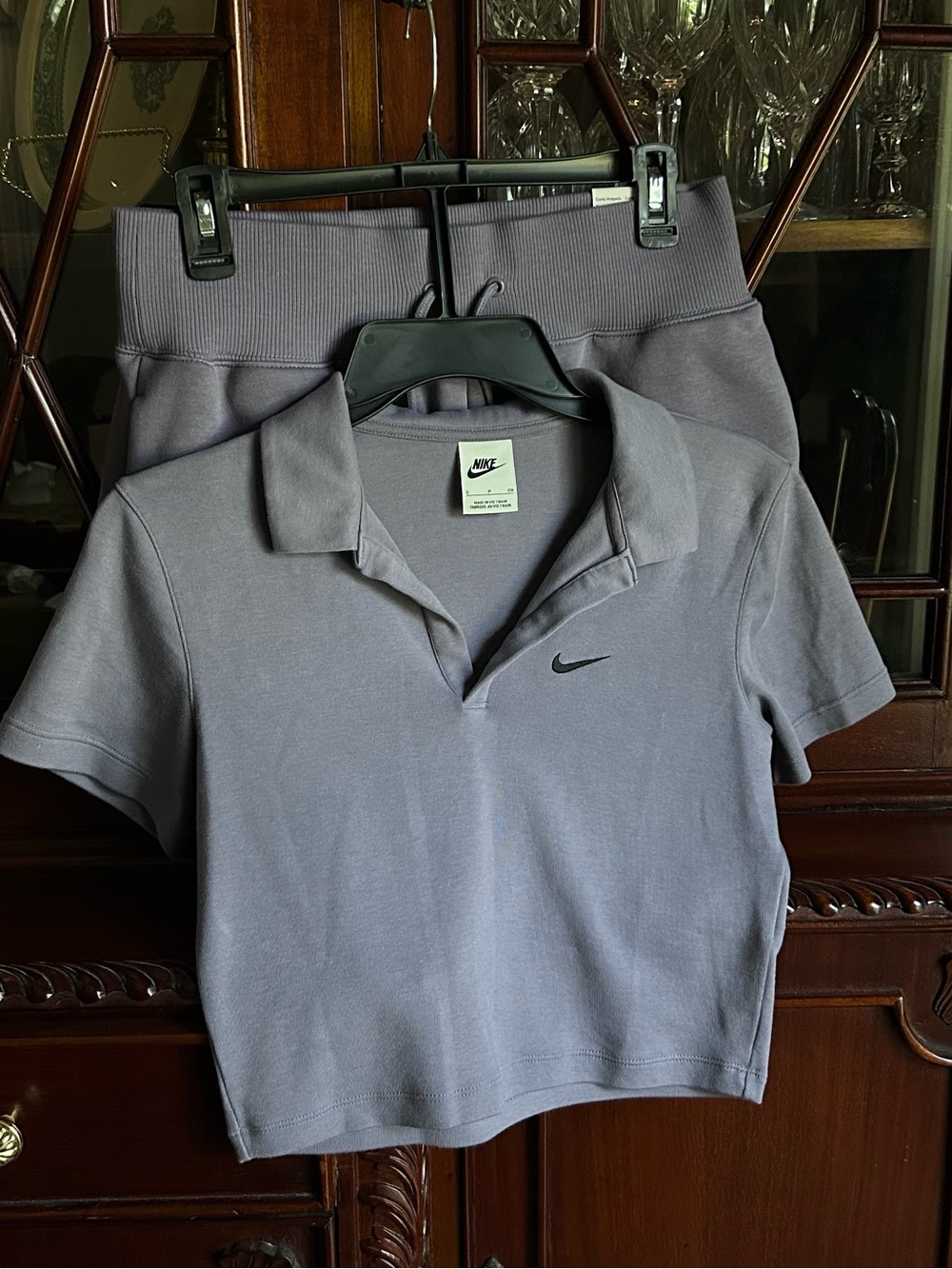 Nike Phoenix Fleece Daybreak Purple Short-Sleeve Cropped Polo & Matching Shorts